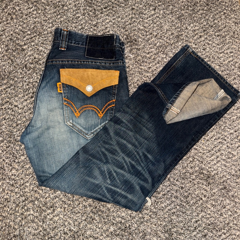 Edwin Faded‎ Distressed Bootcut Jeans Mens 32 Dark Wash Straight Leg EXV-1467